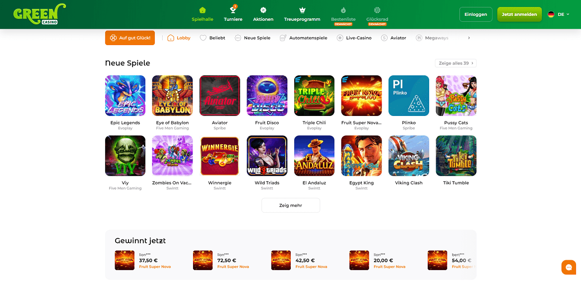 green casino speile